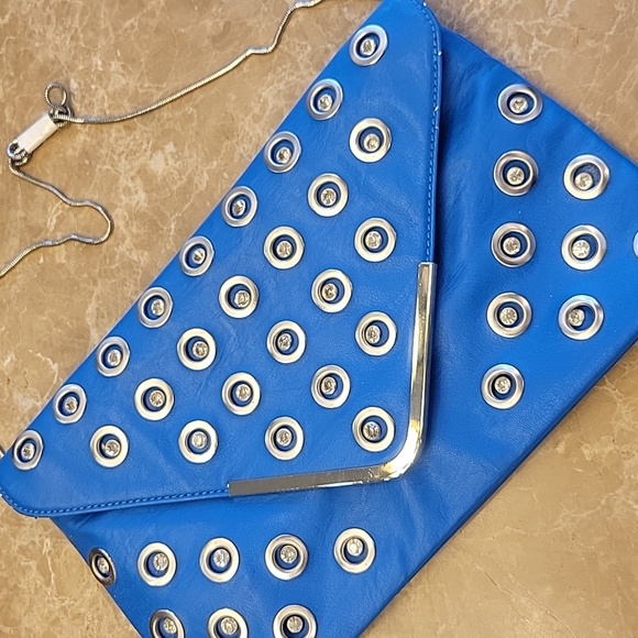 Bebe Cobalt Blue/Silver Rhinestoned Crossbody/Clutch - Picture 3 of 16